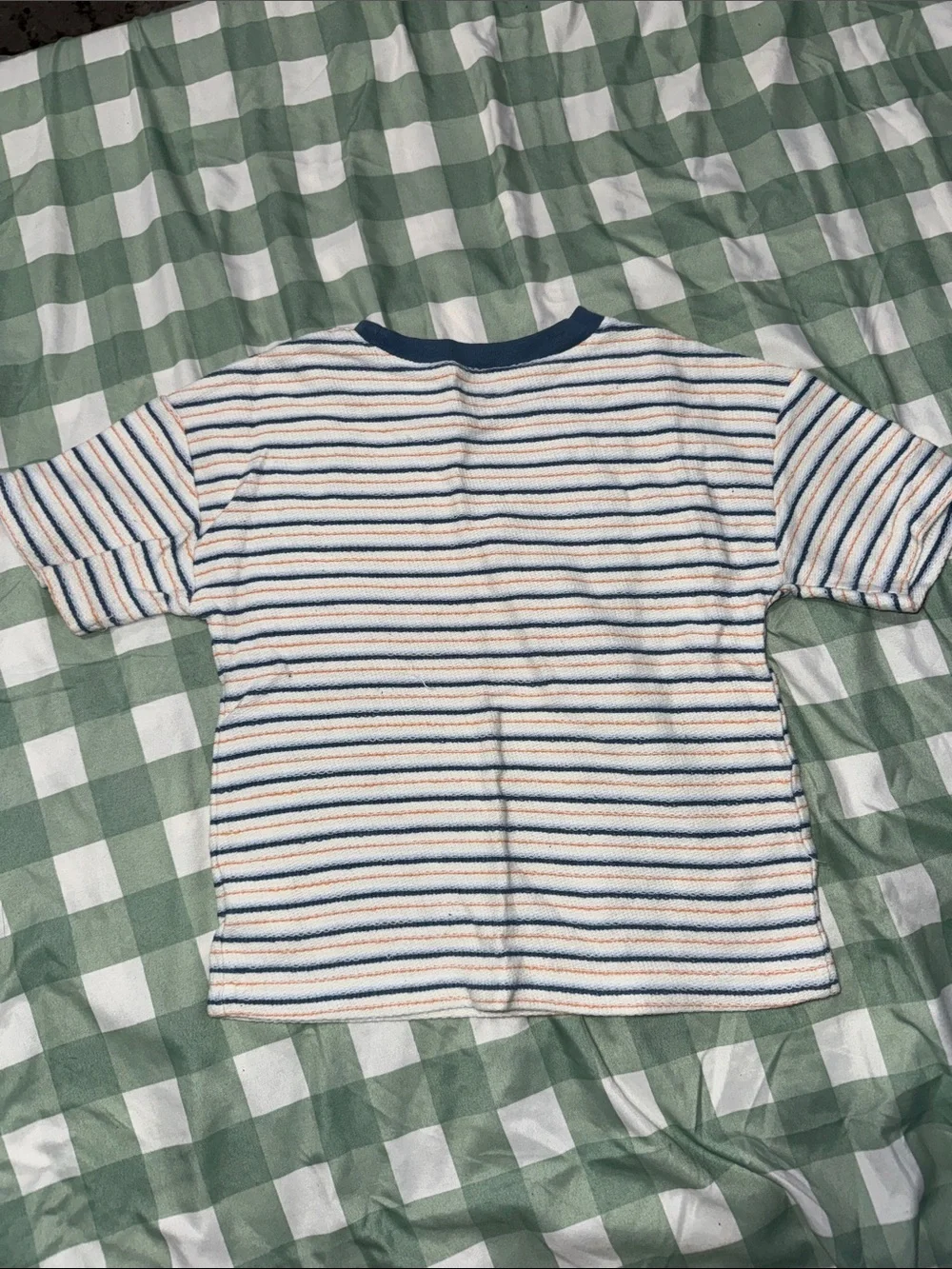 Old Navy Cream Striped Short Sleeve Tee with Navy Trim